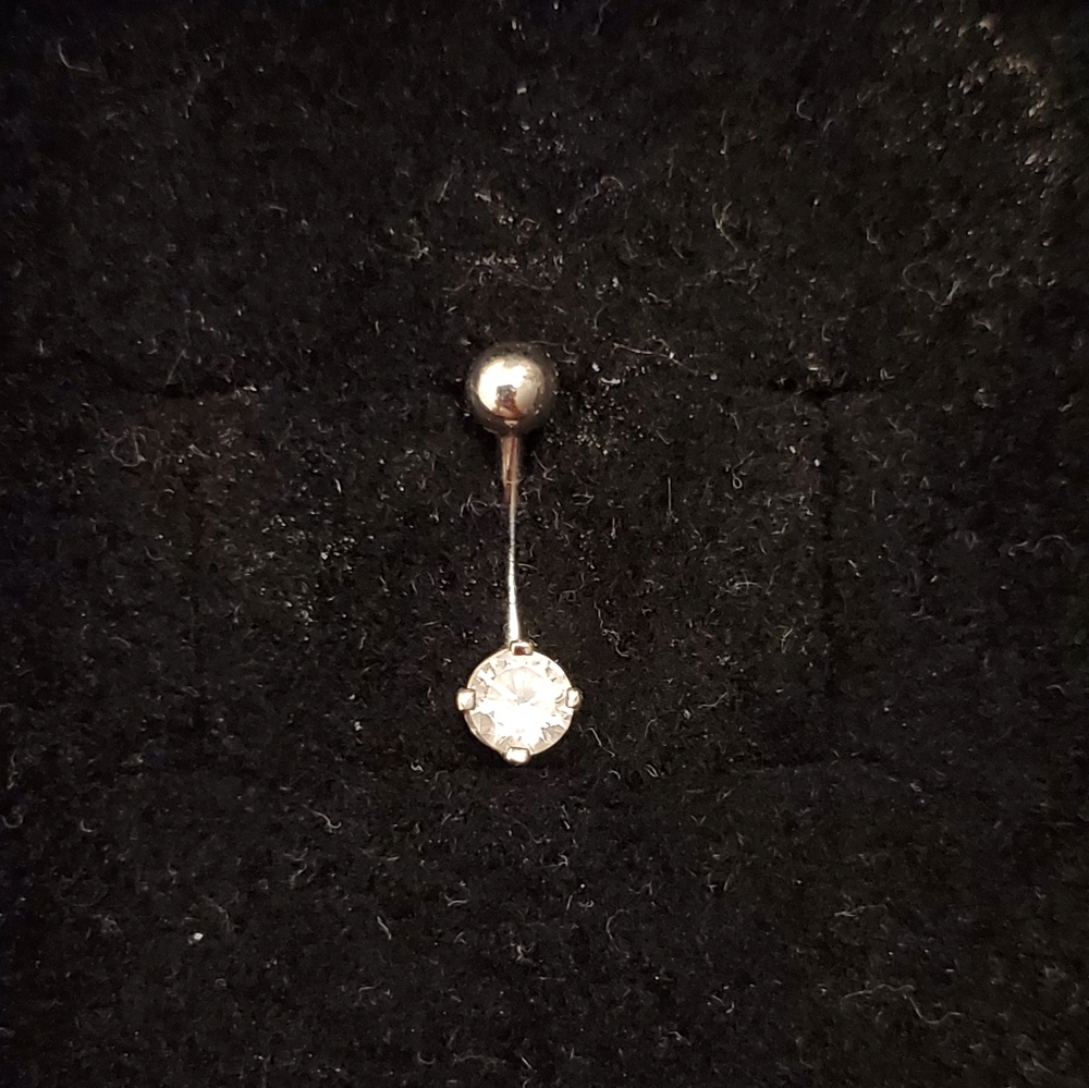14K White Gold CZ Crystal Navel Ring
